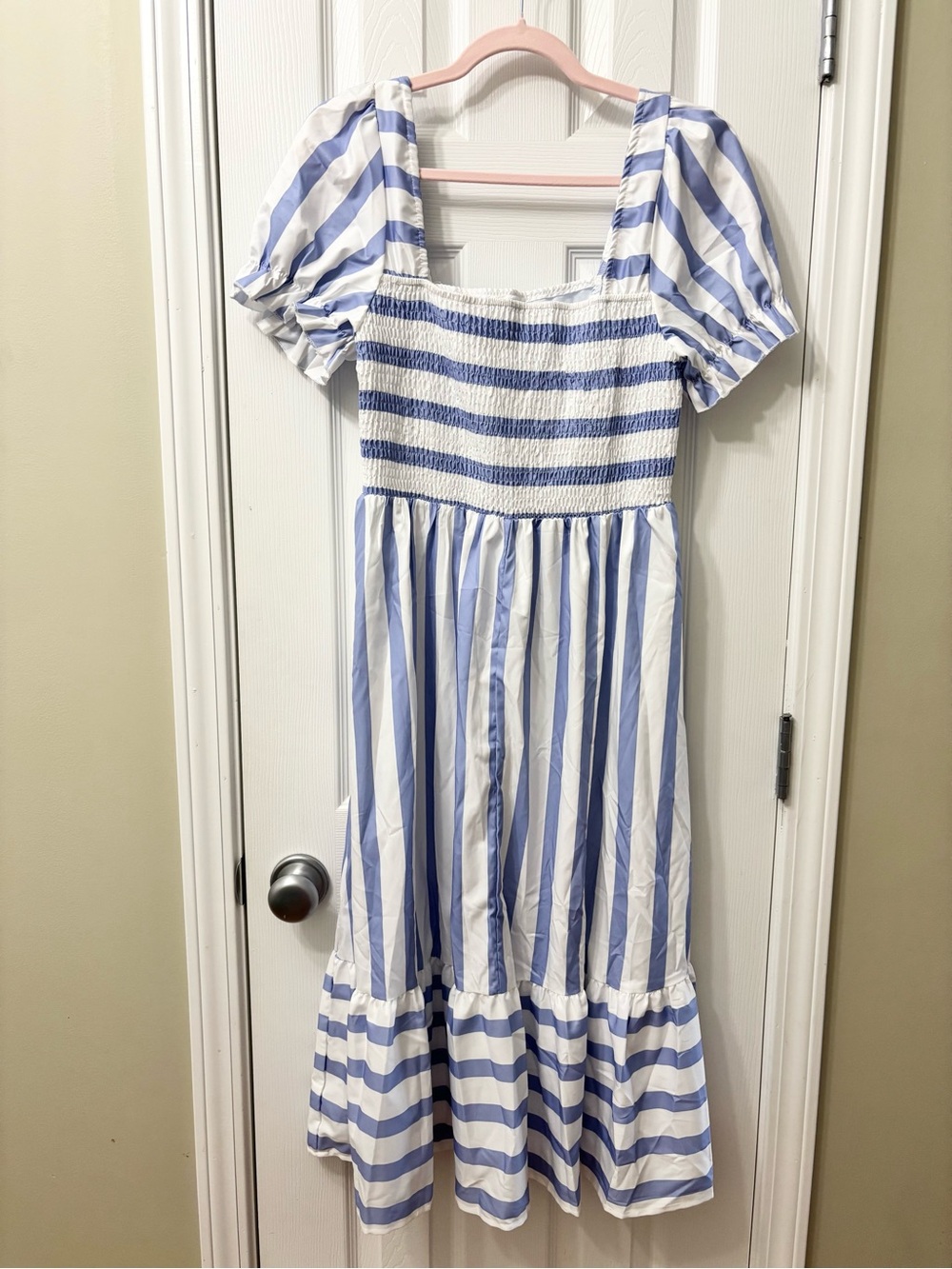 Shein Curve Blue & White Striped Square Neck Puff Sleeve Midi Dress Plus Size 0X - Picture 6 of 8